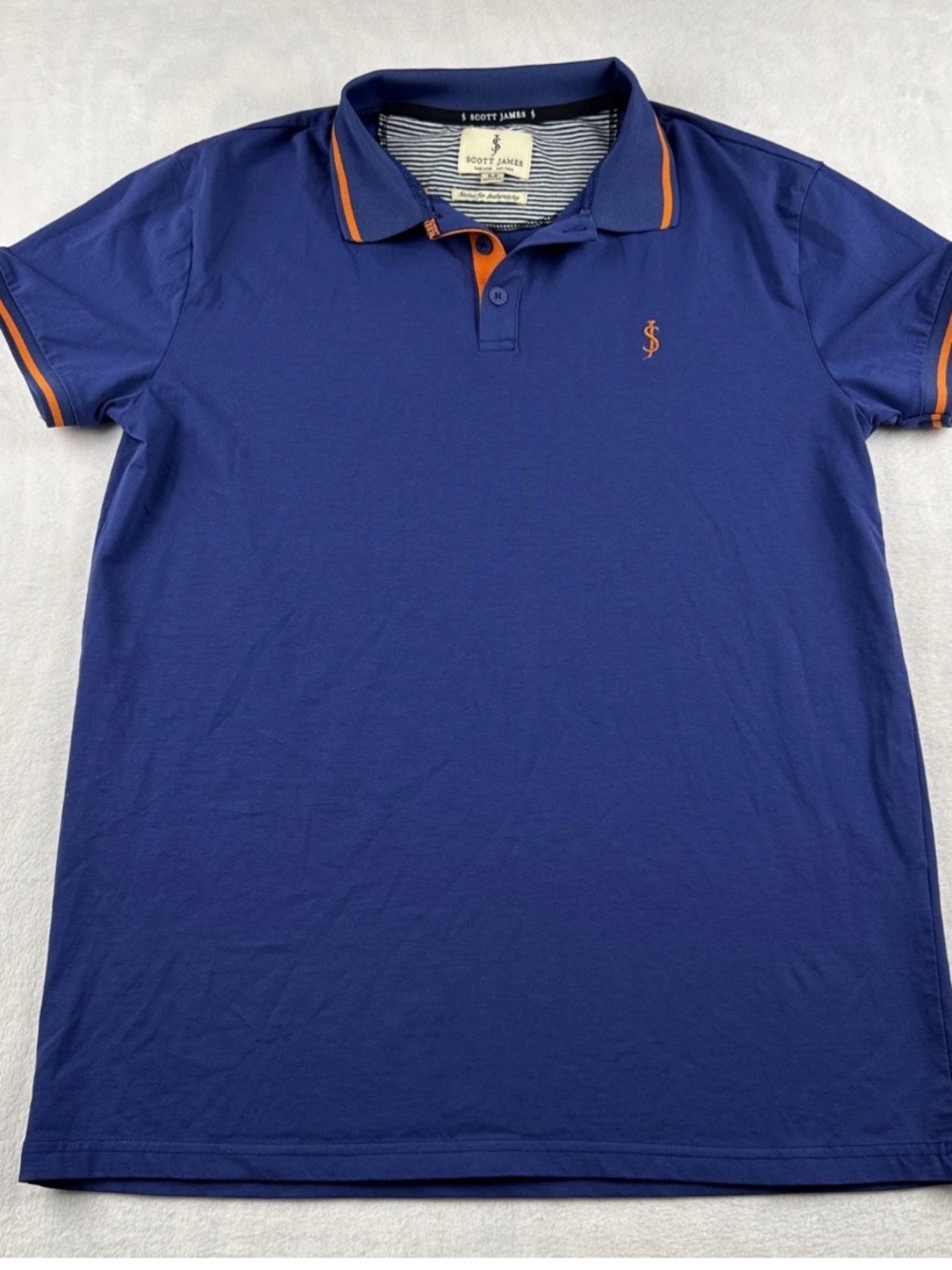 Men's Blue Polo Shirt with Orange Trim Scott James from England